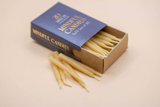 20-Minute Beeswax Candles in box - REFILL Set of 30, No Holder
